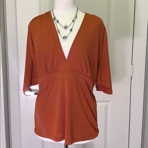Burnt Orange V-Neck Top. Plus Size 14
